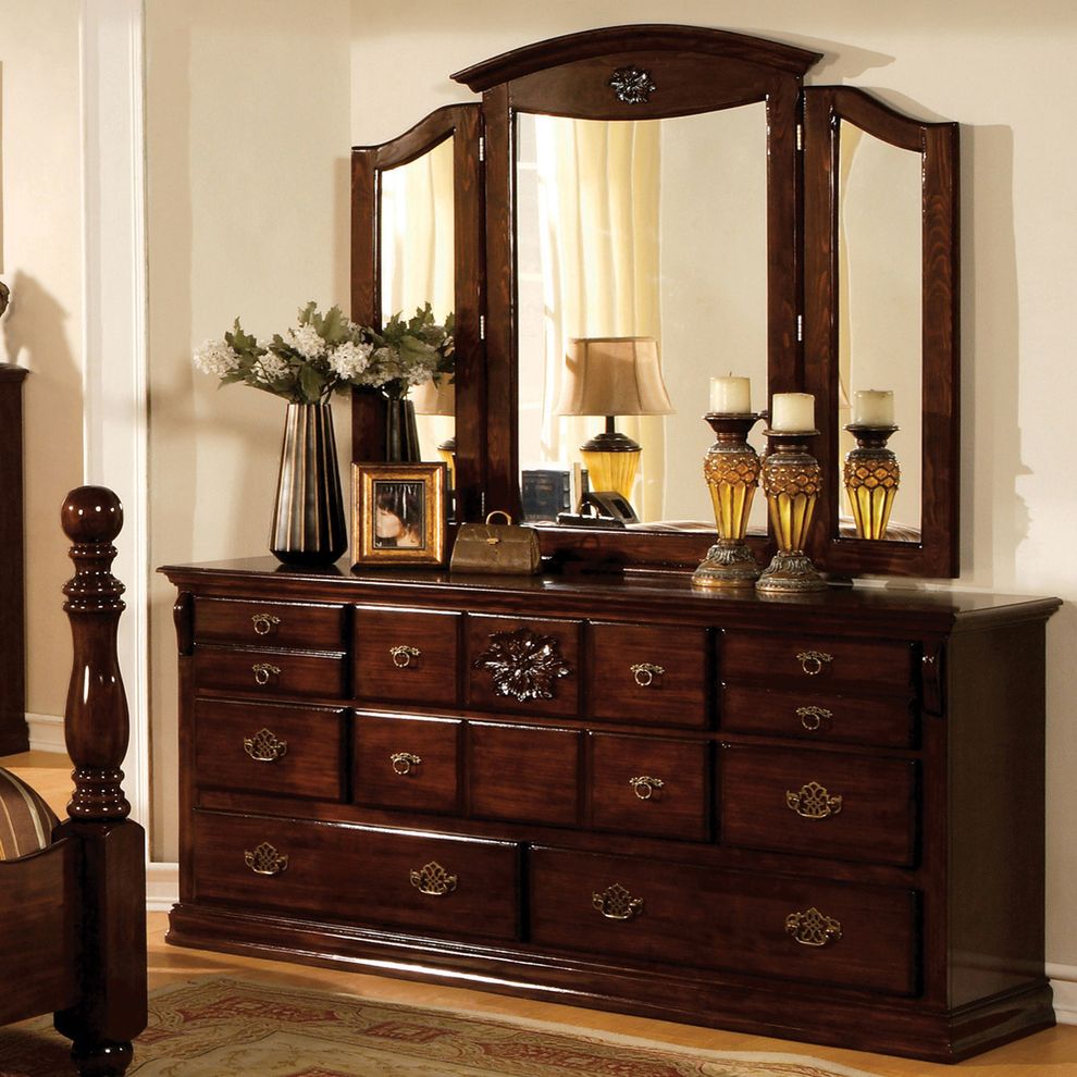 Traditional style glossy dark pine finish dresser by Furniture of America