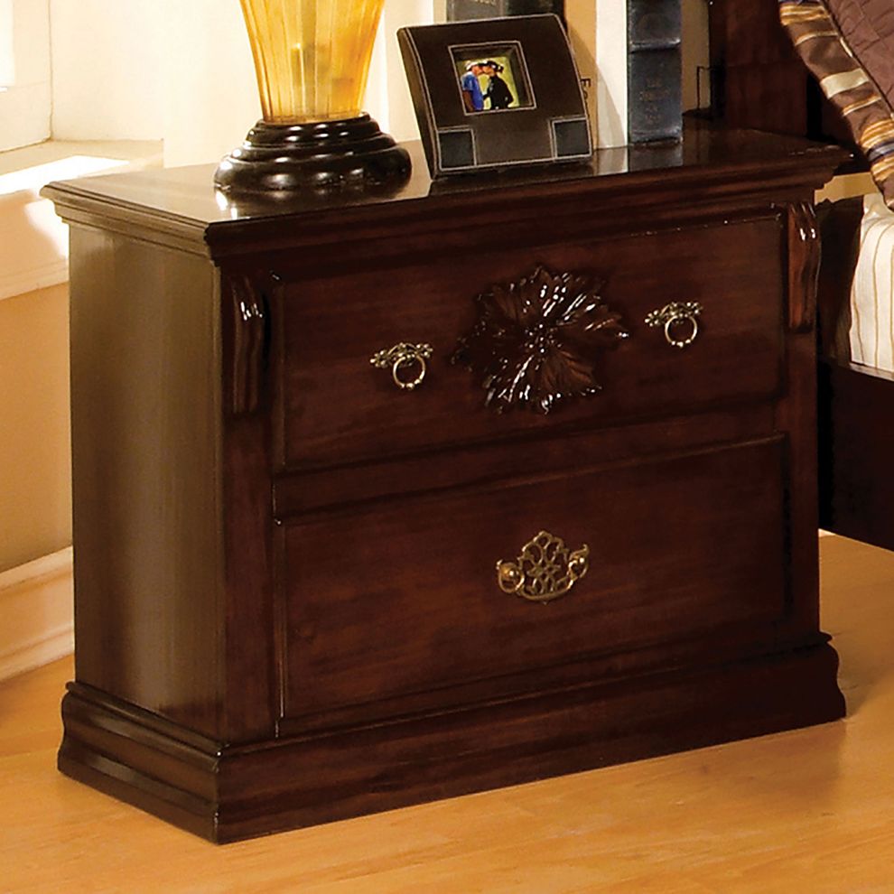Traditional style glossy dark pine finish nightstand by Furniture of America