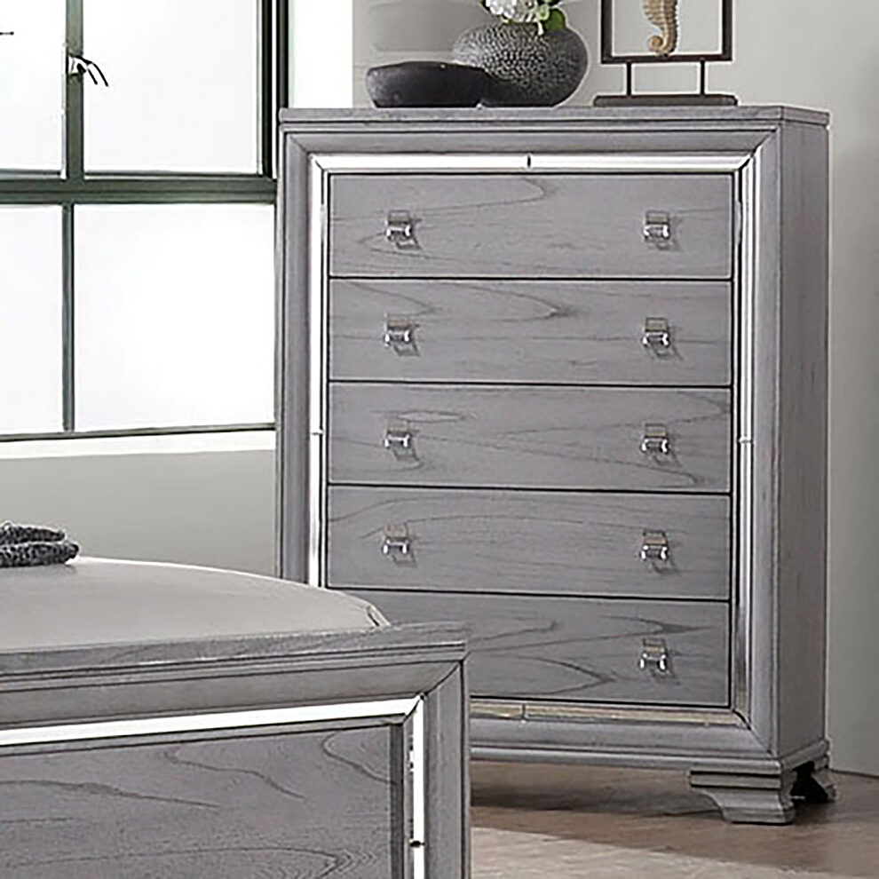 Gray finish mirror trim contemporary chest by Furniture of America