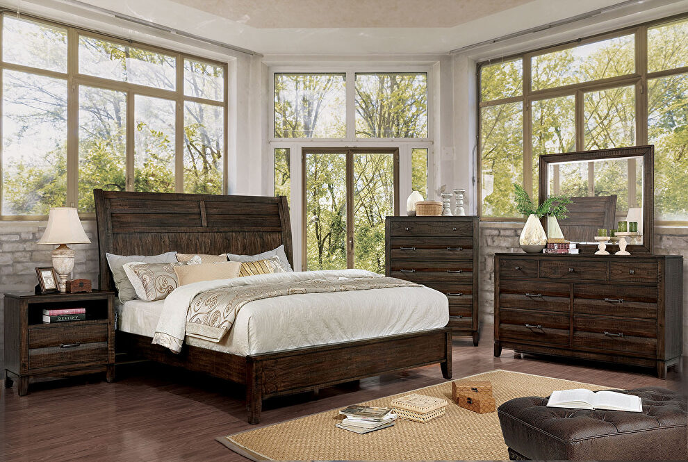Walnut curved headboard transitional bed by Furniture of America