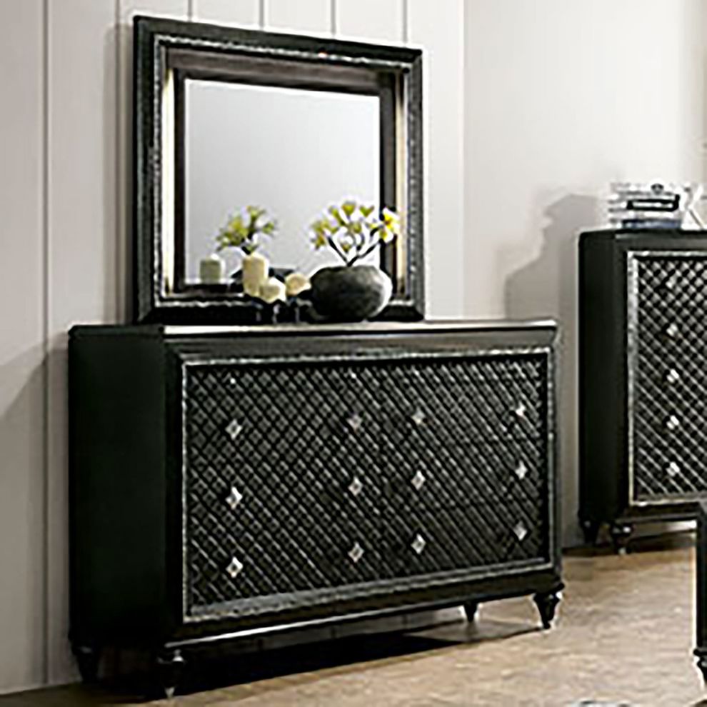 Metallic gray diamond glam style dresser by Furniture of America