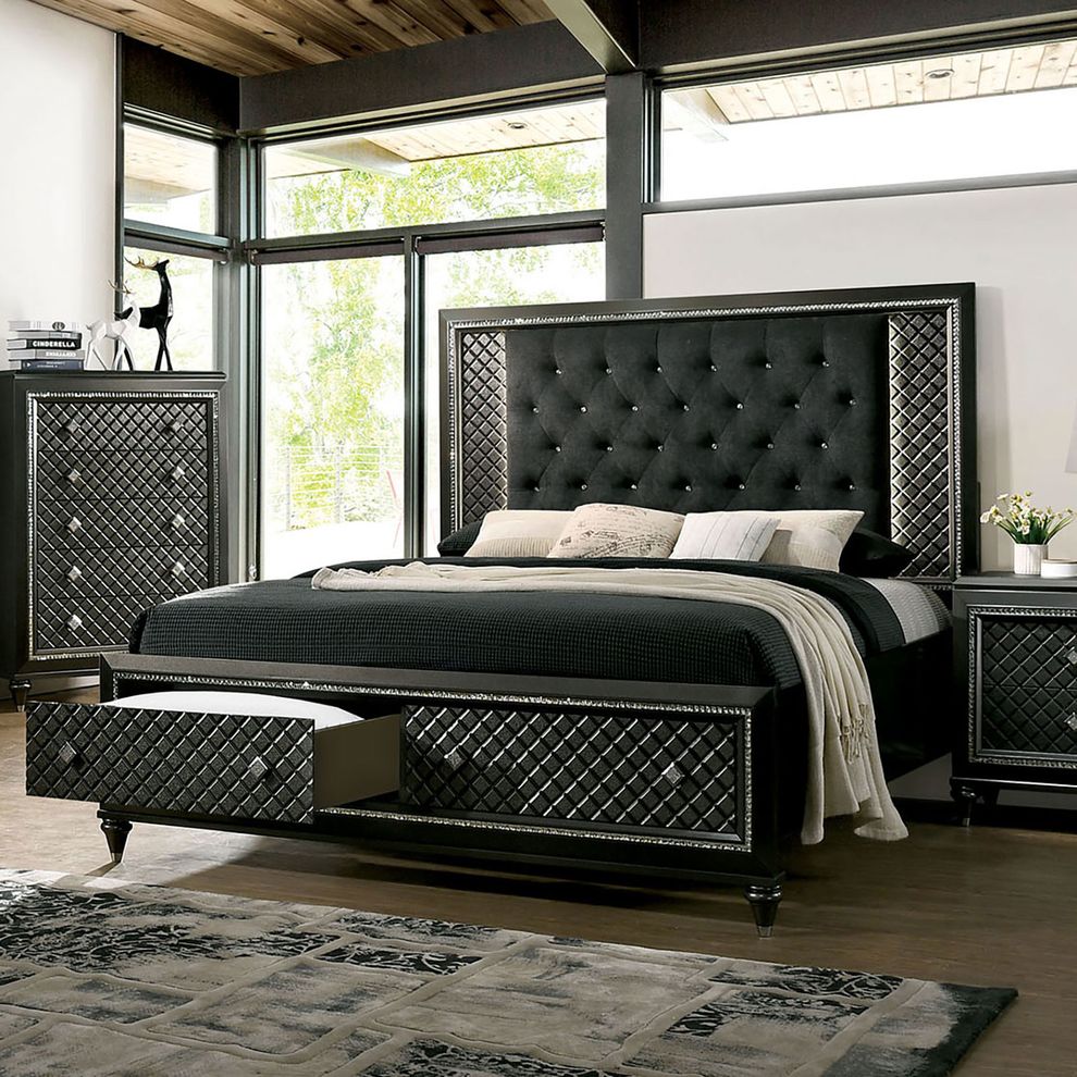 Metallic gray diamond glam style king bed w/ LED by Furniture of America
