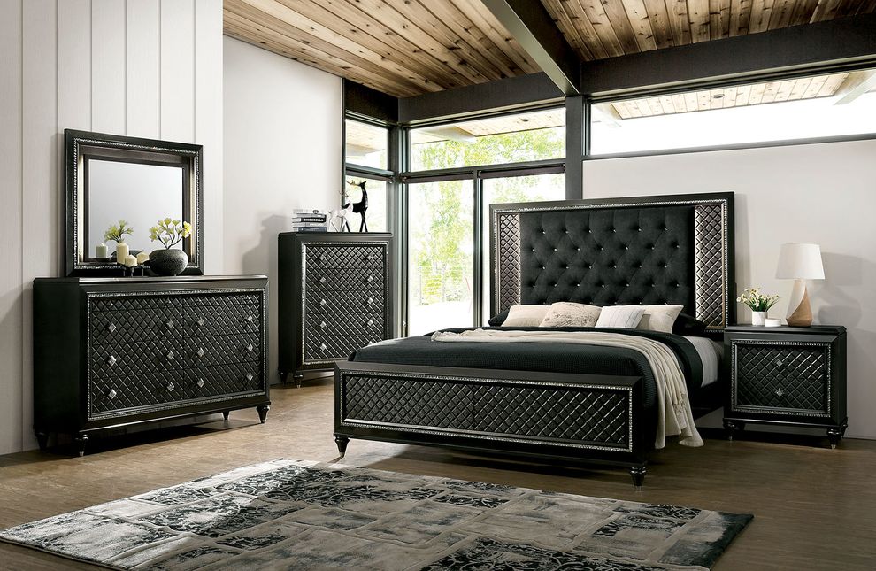 Metallic gray diamond glam style bed w/ LED by Furniture of America