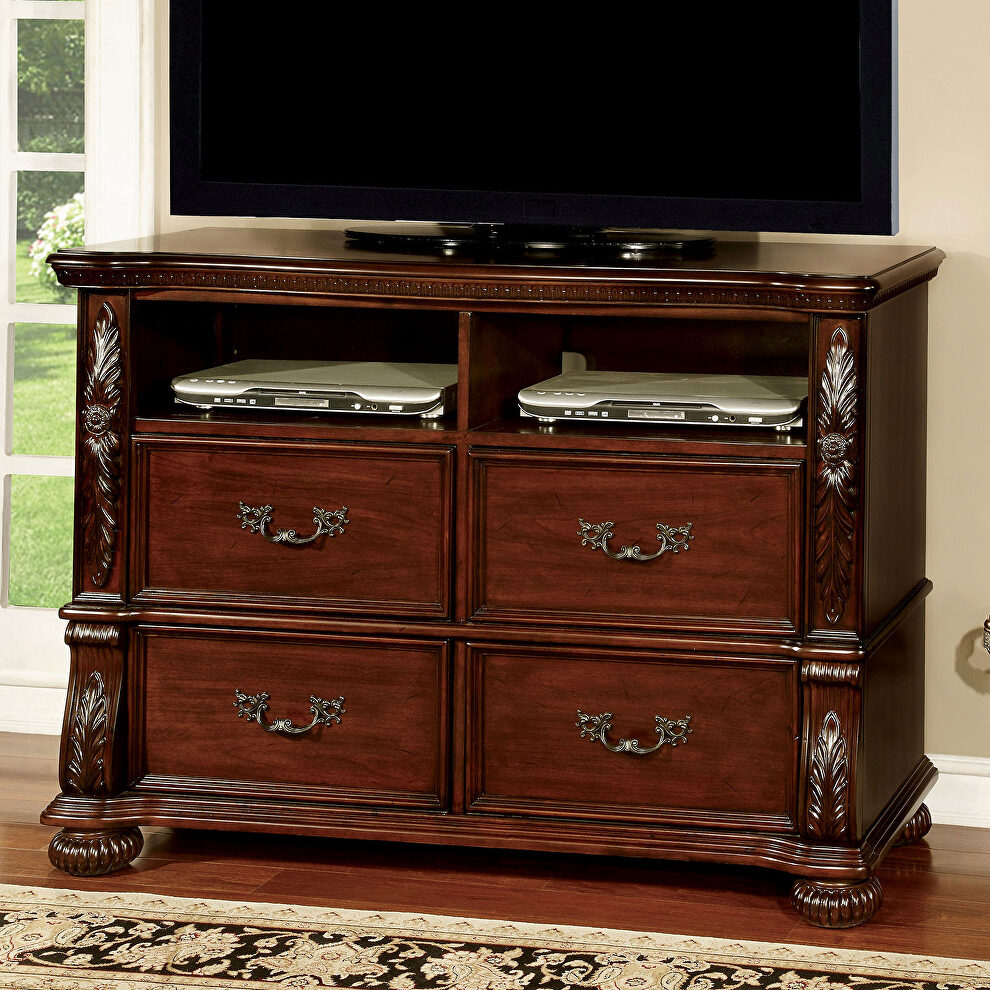Rich wood grand design accented media chest by Furniture of America