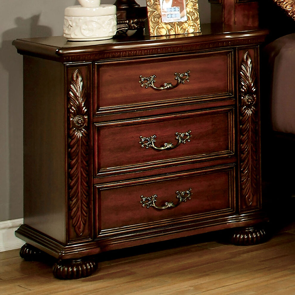 Rich wood grand design accented nightstand by Furniture of America