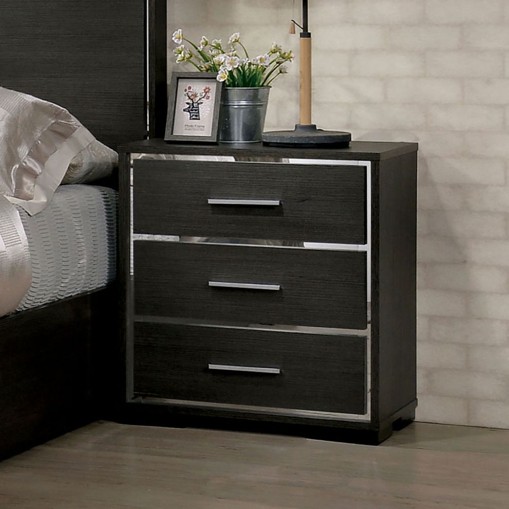 Warm gray contemporary nightstand by Furniture of America