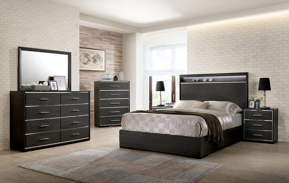 Warm gray contemporary bed by Furniture of America