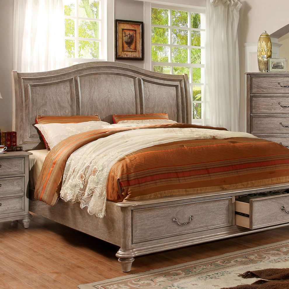 Transitional rustic natural tone king bed w/ storage by Furniture of America