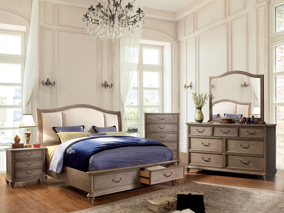 Transitional rustic natural tone queen bed w/ storage by Furniture of America