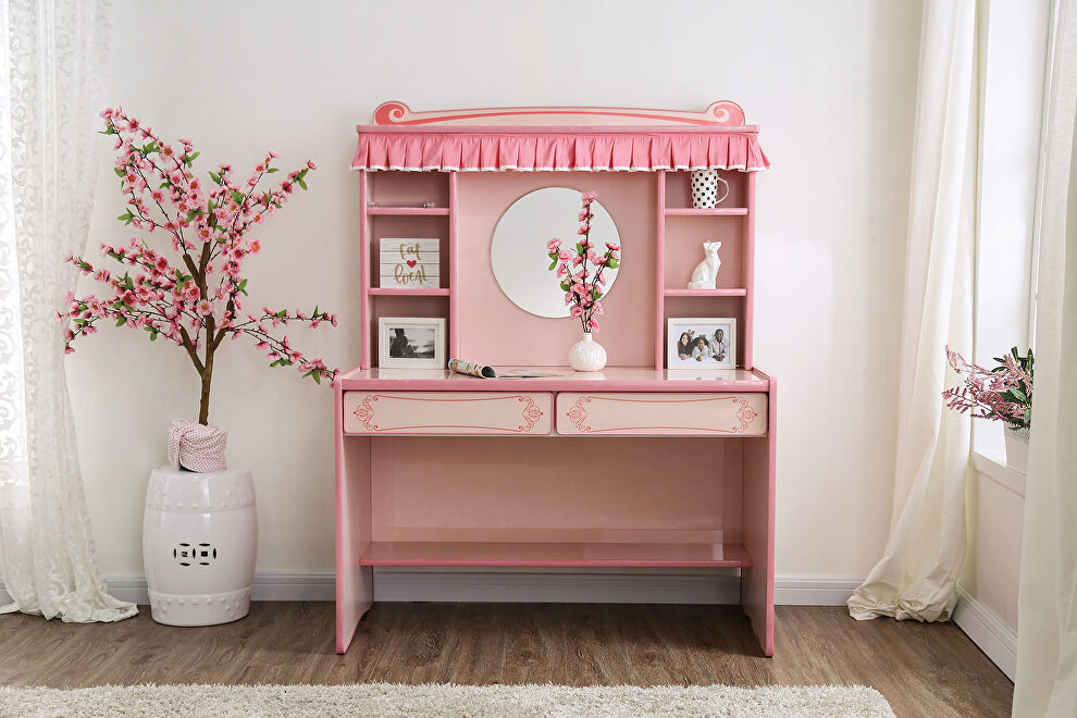 Delightfully glossy pink exquisite design desk by Furniture of America