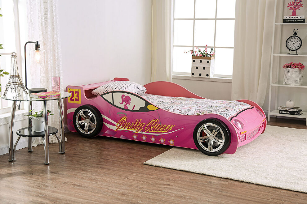 Pink finish race car design youth bed by Furniture of America