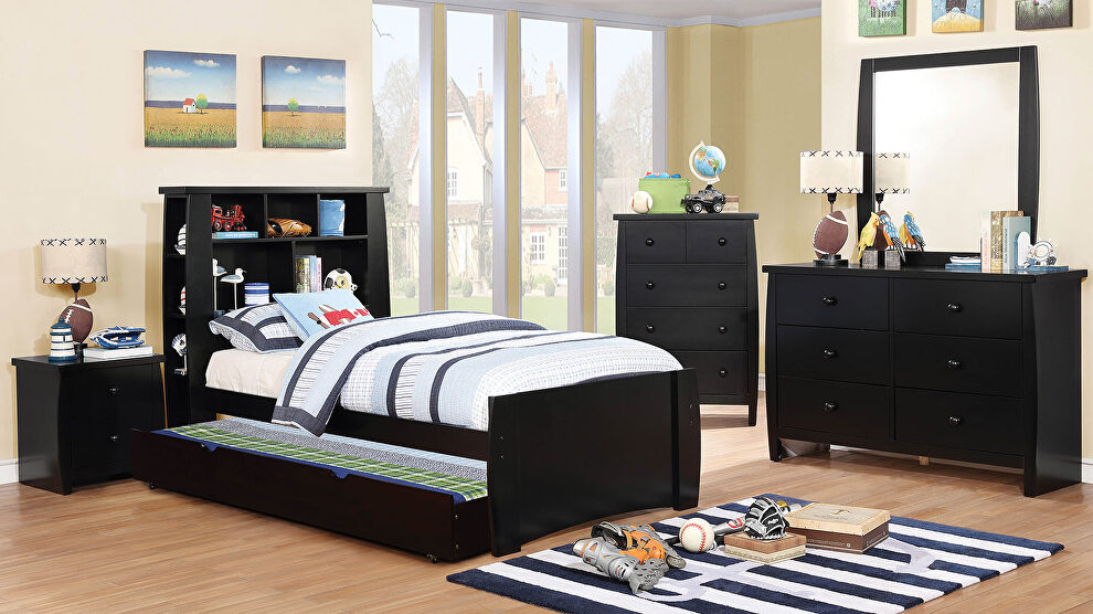 Black finish transitional youth bedroom w/ storage by Furniture of America