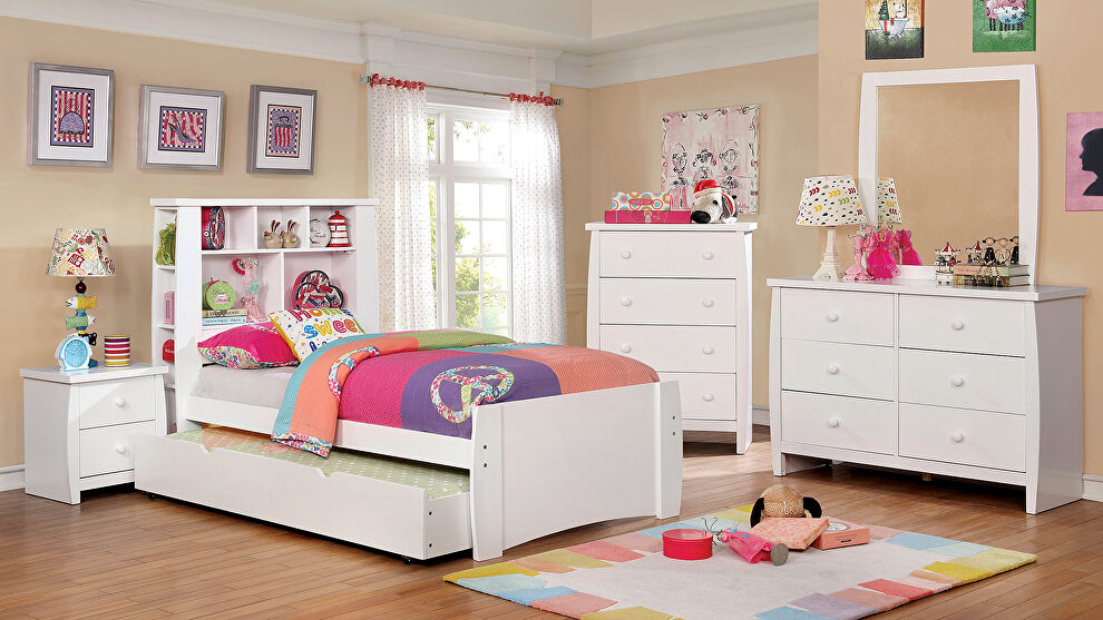 White finish transitional youth bedroom w/ storage by Furniture of America