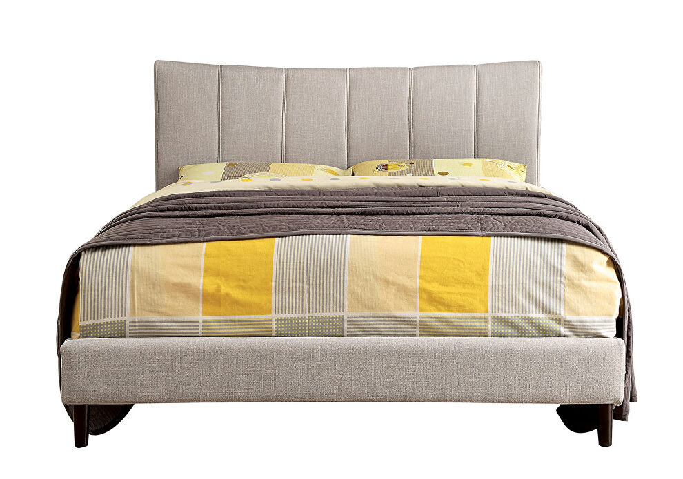 Beige linen-like fabric curved top headboard contemporary twin bed by Furniture of America