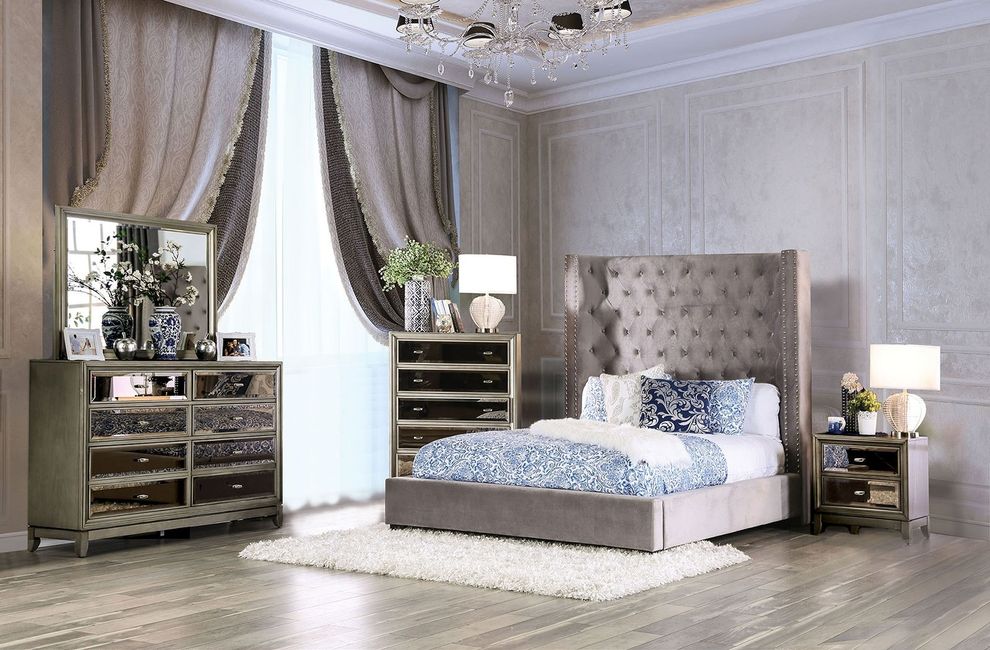 Flannelette contmporary bed w/ tufted hb&fb by Furniture of America