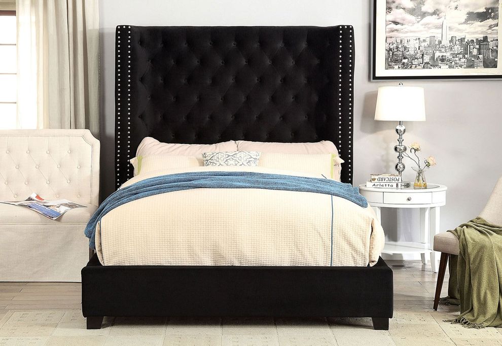 Flannelette contemporary king bed w/ tufted hb&fb by Furniture of America