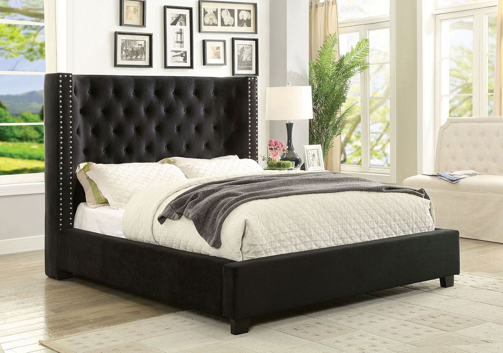 Flannelette contemporary bed w/ tufted hb&fb by Furniture of America