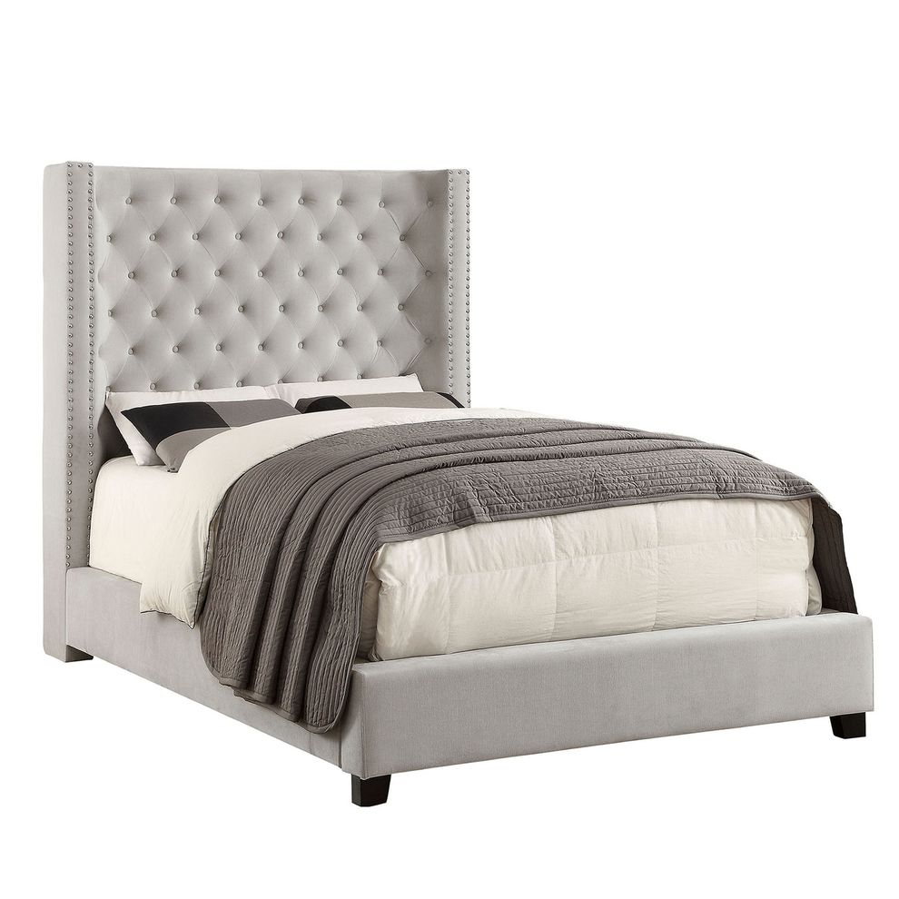 Flannelette contemporary king bed w/ tufted headboard by Furniture of America