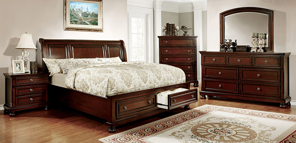 Dark cherry finish traditional style queen bed w/ storage by Furniture of America