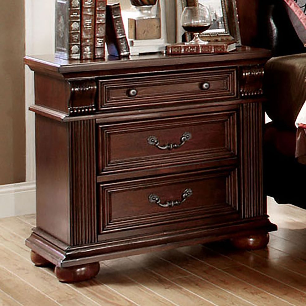 English style traditional dark cherry nightstand by Furniture of America
