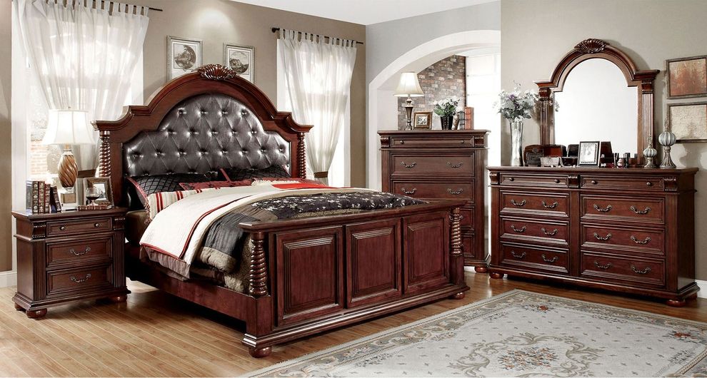 English style traditional dark cherry queen bed by Furniture of America