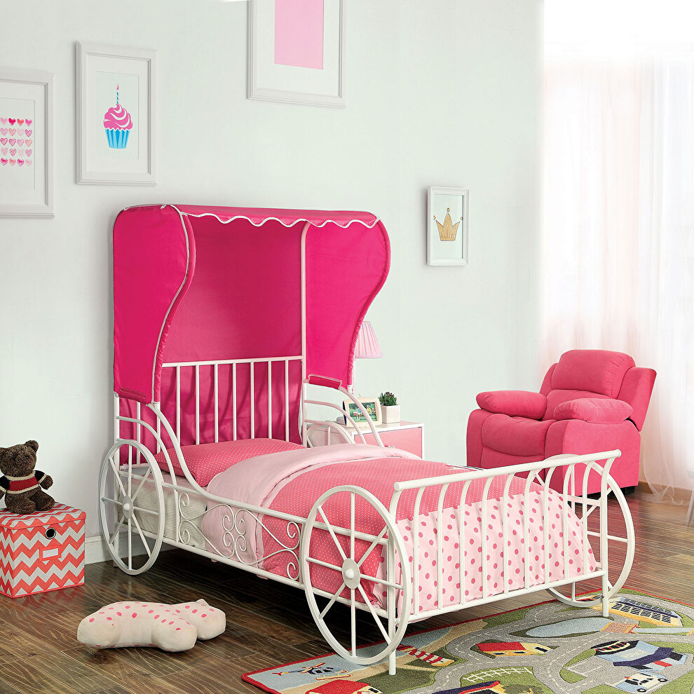 Pink/ white finish princess carriage design bed by Furniture of America