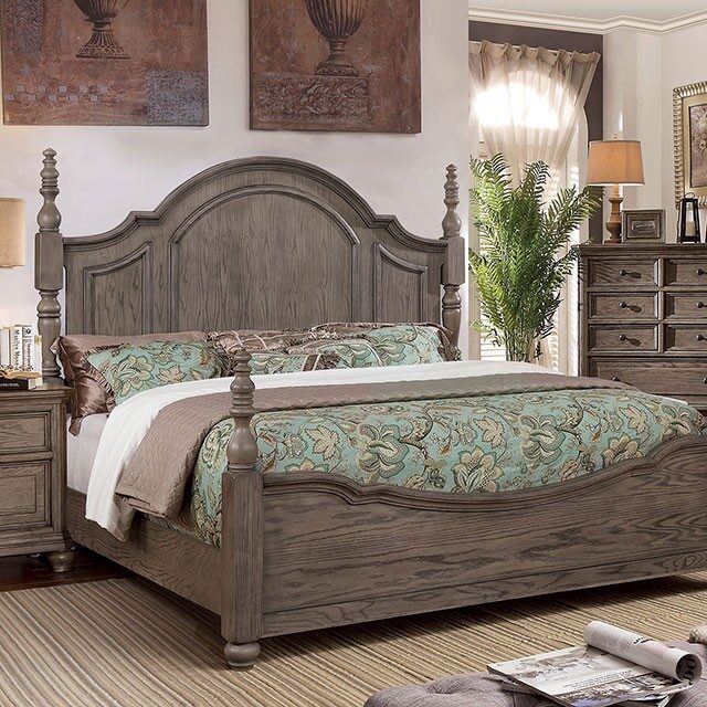 Wire-brushed gray finish transitional bed by Furniture of America