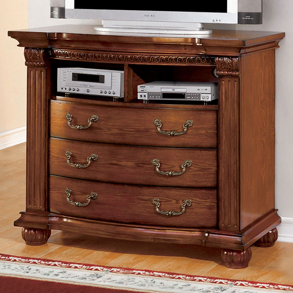 Luxurious antique oak traditional style media chest by Furniture of America