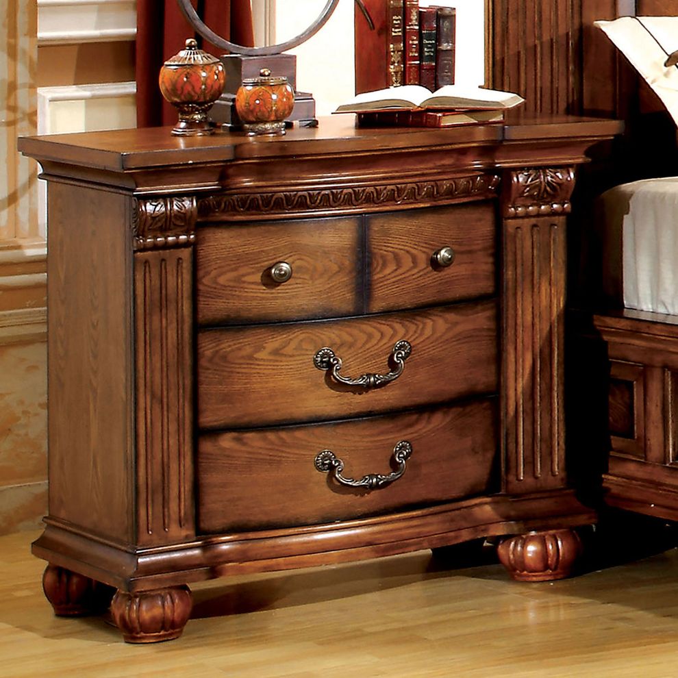 Luxurious antique oak traditional style nightstand by Furniture of America