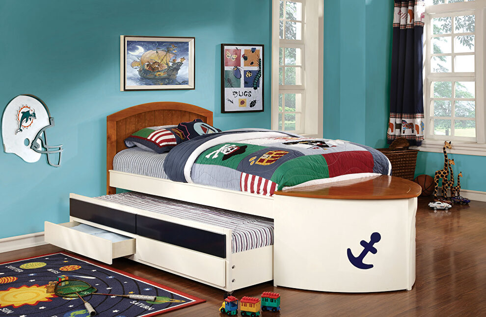 Boat design white & oak finish youth bedroom by Furniture of America