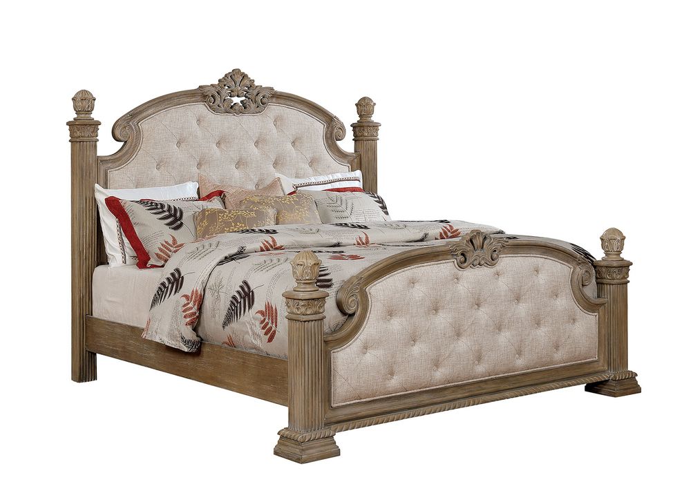 Antique natural rustic style traditional king bed by Furniture of America