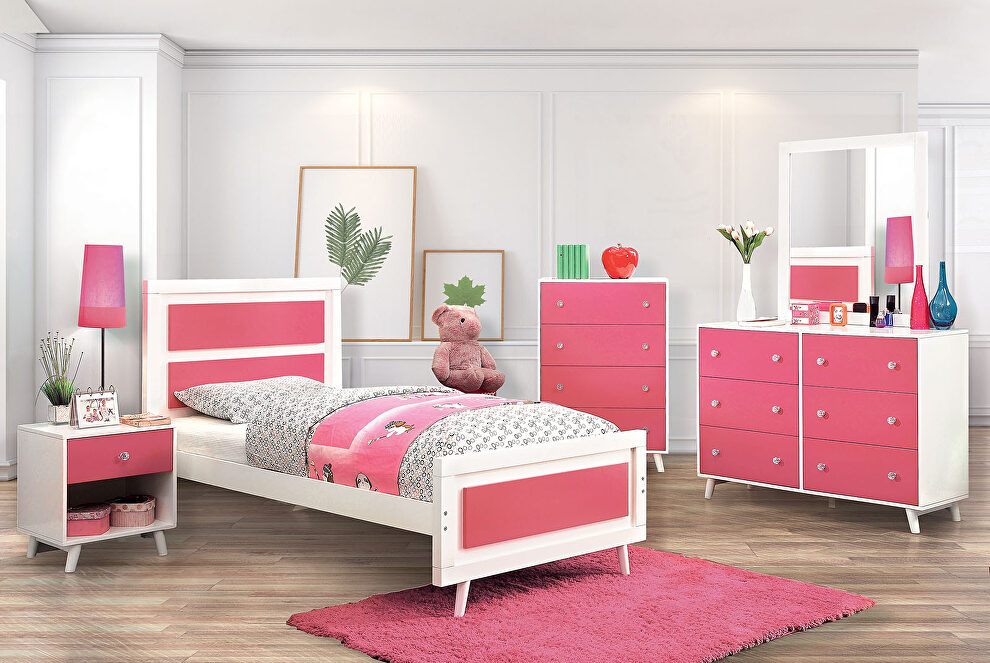 White/pink finish wood contemporary bed by Furniture of America