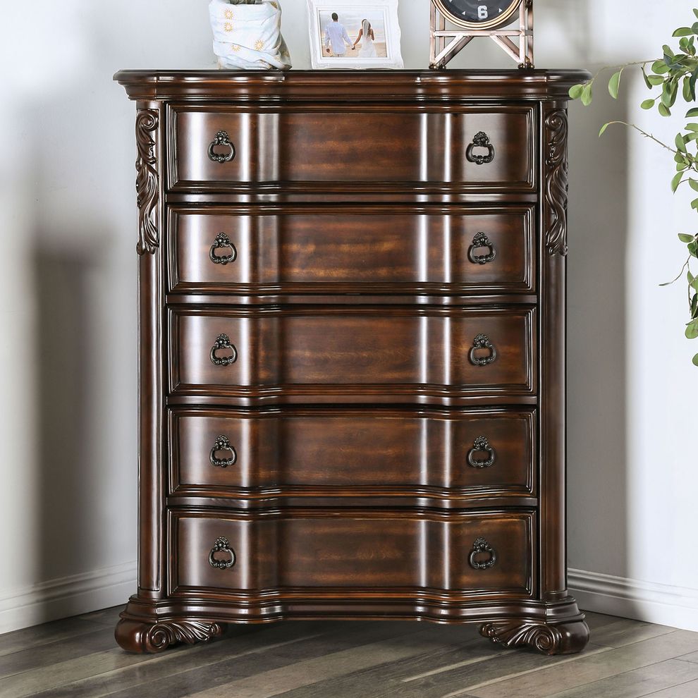 Dark cherry chest w/ genuine marble top by Furniture of America