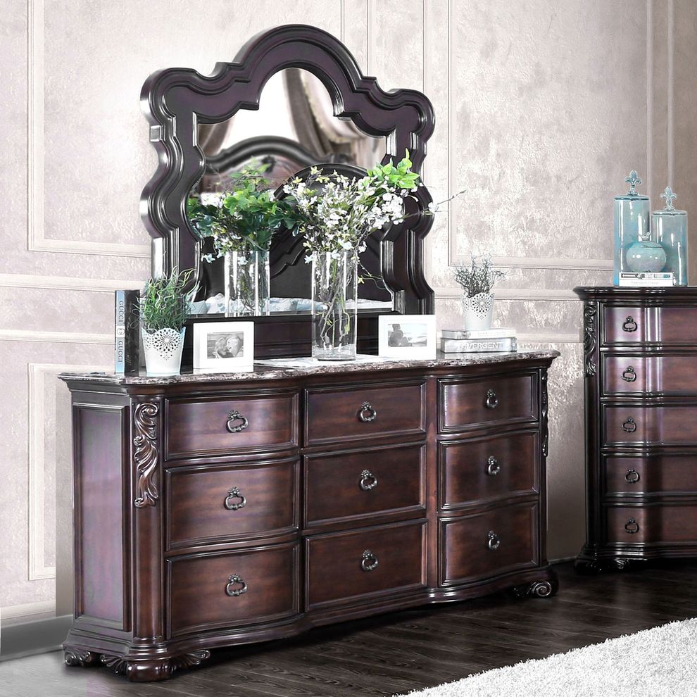 Dark cherry dresser w/ genuine marble top by Furniture of America