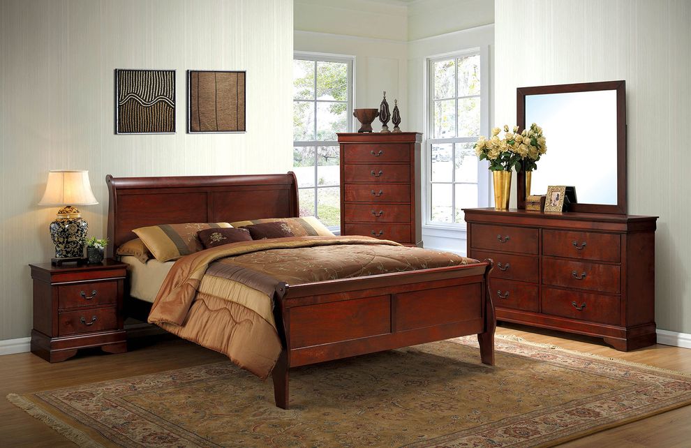 5pcs cherry finish casual style bedroom set by Furniture of America
