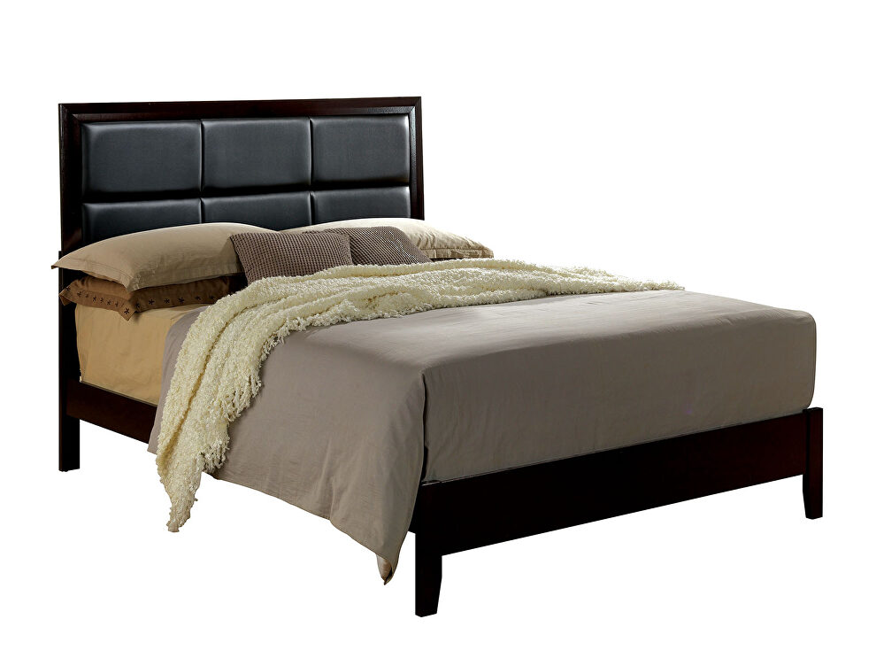 Biscuit-style design padded espresso leatherette headboard full bed by Furniture of America