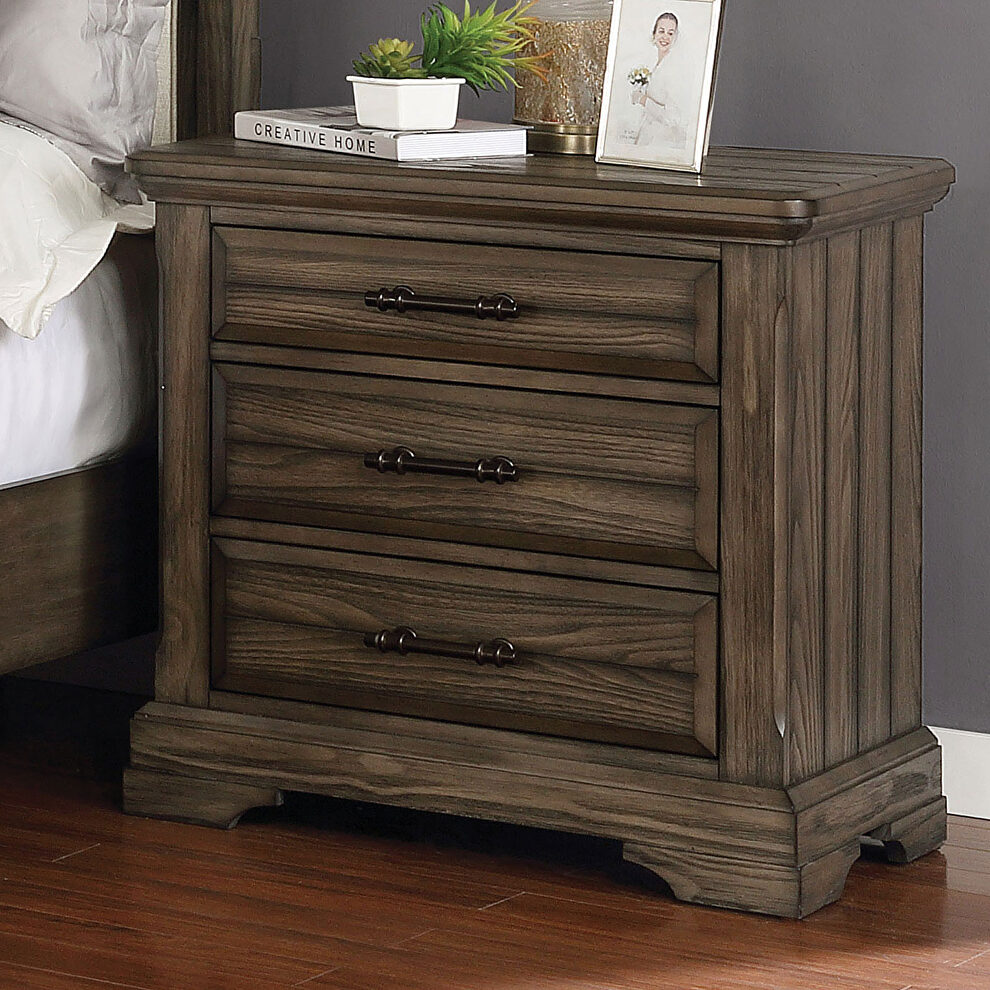 Light walnut wire-brushed finish transitional nightstand by Furniture of America