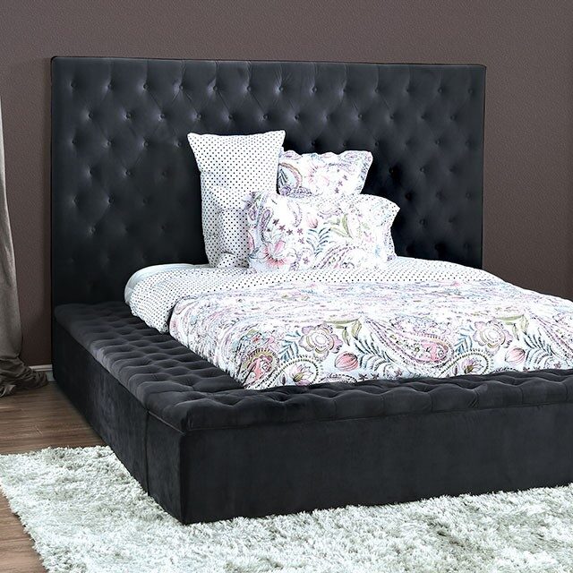 Dark gray flannelette transitional style platform king bed by Furniture of America