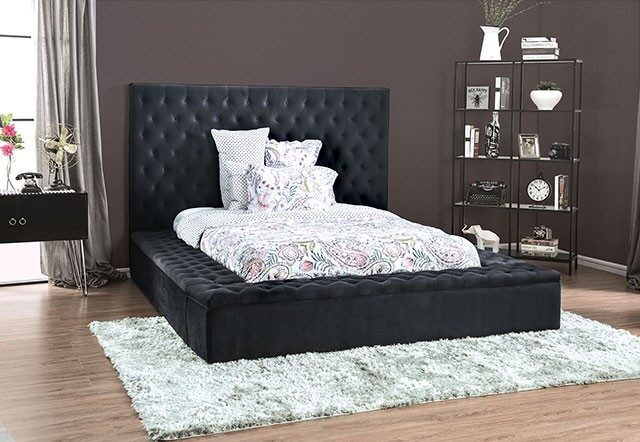 Dark gray flannelette transitional style platform bed by Furniture of America