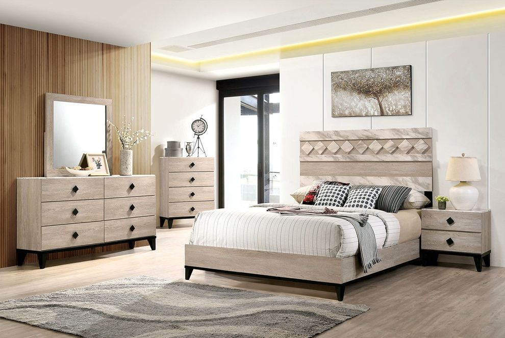 Beige / espresso / faux marble contemporary bed by Furniture of America