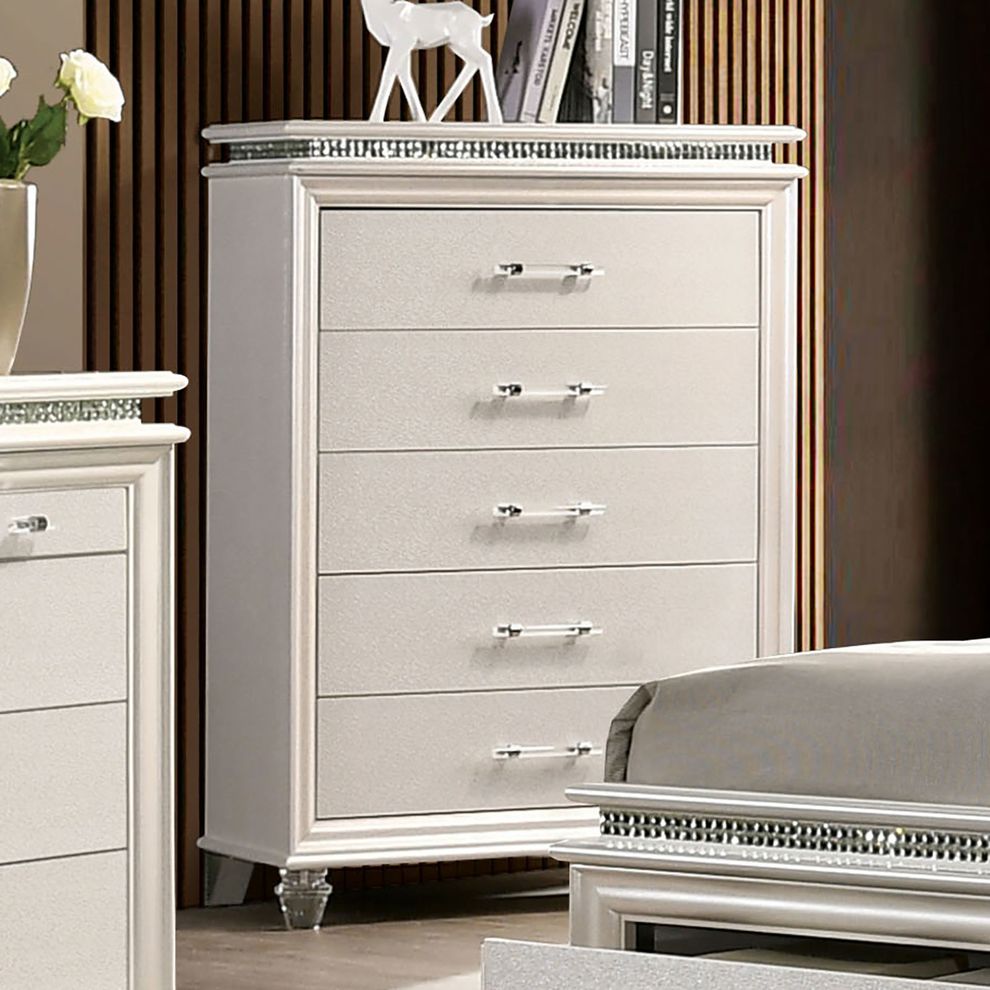 Pearl white chest w/ crystal & mirror accents by Furniture of America
