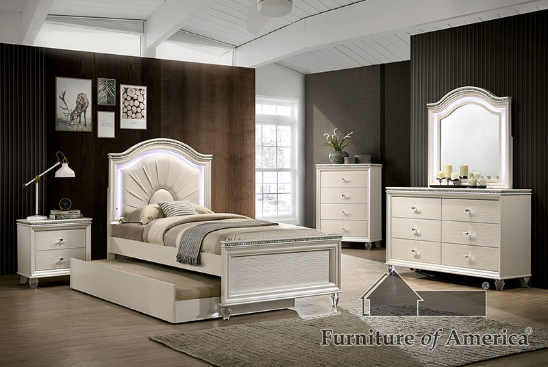 Acrylic & mirror accents pearl white finish youth bedroom by Furniture of America