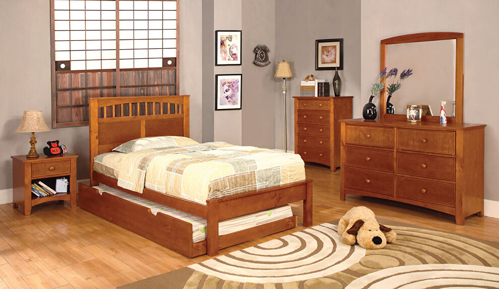 Oak finish paneled headboard youth bed by Furniture of America