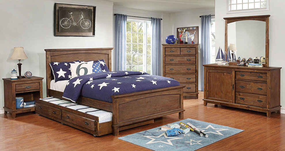 Panel style headboard dark oak youth bedroom by Furniture of America