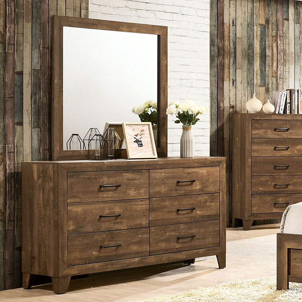 Light walnut wood grain finish rustic dresser by Furniture of America