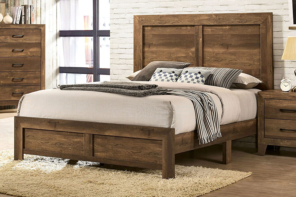 Light walnut wood grain finish rustic full bed by Furniture of America