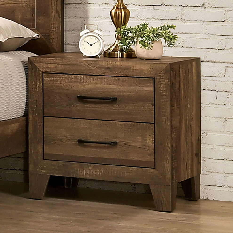 Light walnut wood grain finish rustic nightstand by Furniture of America