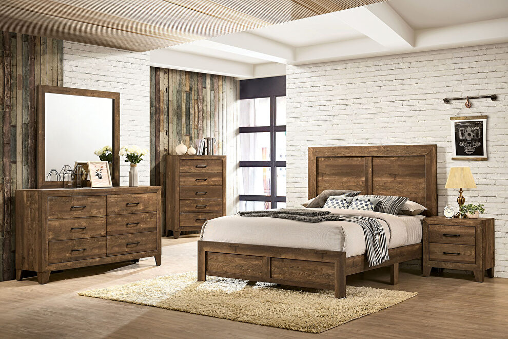 Light walnut wood grain finish rustic bed by Furniture of America