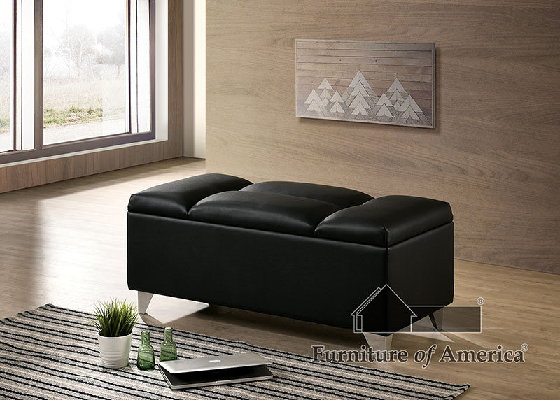 Black/ chrome fully upholstered frame bench by Furniture of America