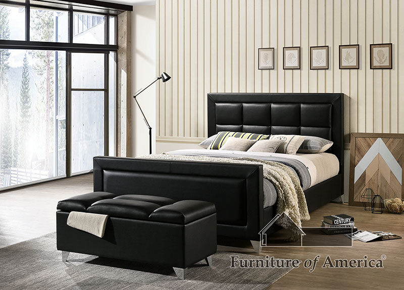 Black/ chrome fully upholstered frame king bed by Furniture of America